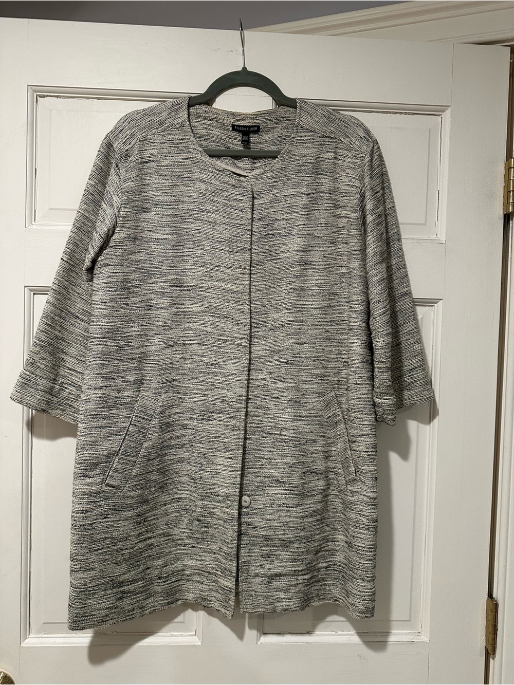 Eileen Fisher Marled Cream and Gray Long Jacket